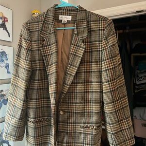 Plaid Blazer with Button Closure